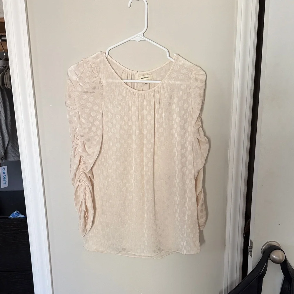 Max Studio Cream Textured Ruffle-Sleeve Blouse - Picture 1 of 4